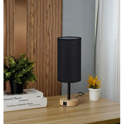 Brilagi - Galda lampa ar USB portu TABLON 1xE27/25W/230V ozols/melns
