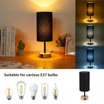 Brilagi - Galda lampa ar USB portu TABLON 1xE27/25W/230V ozols/melns