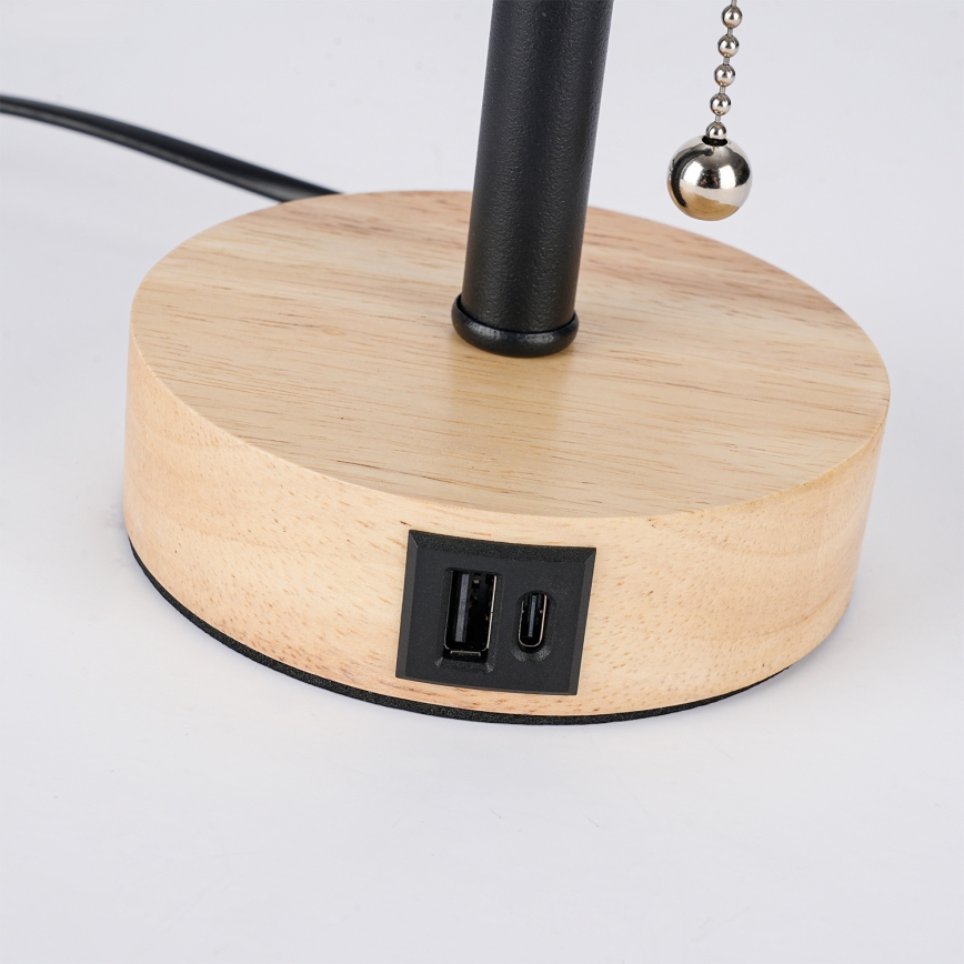 Brilagi - Galda lampa ar USB portu TABLON 1xE27/25W/230V ozols/melns
