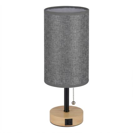 Brilagi - Galda lampa ar USB portu TABLON 1xE27/25W/230V ozols/melns/pelēks