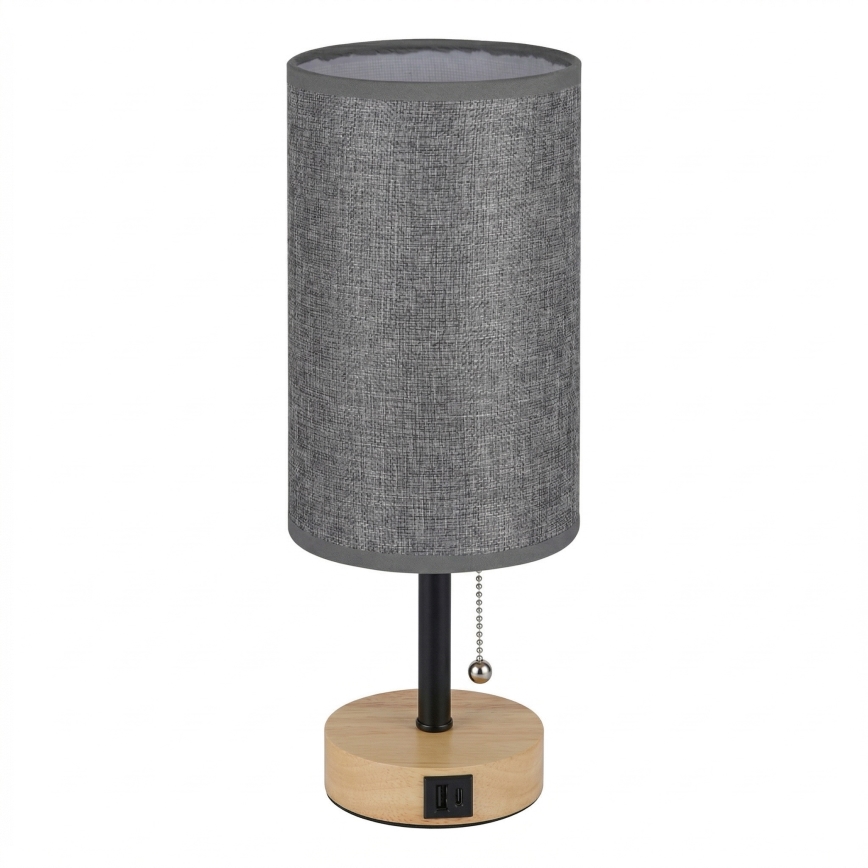 Brilagi - Galda lampa ar USB portu TABLON 1xE27/25W/230V ozols/melns/pelēks