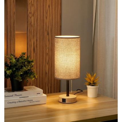 Brilagi - Galda lampa ar USB portu TABLON 1xE27/25W/230V ozols/melns/pelēks