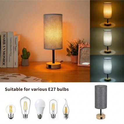 Brilagi - Galda lampa ar USB portu TABLON 1xE27/25W/230V ozols/melns/pelēks