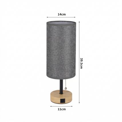 Brilagi - Galda lampa ar USB portu TABLON 1xE27/25W/230V ozols/melns/pelēks