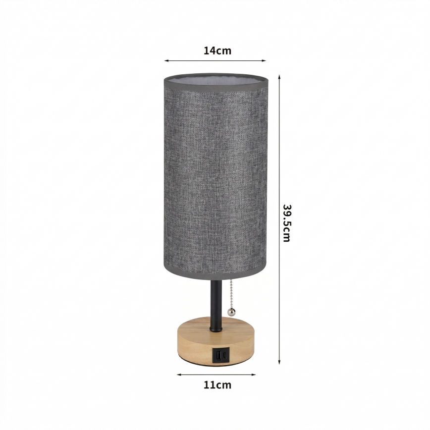 Brilagi - Galda lampa ar USB portu TABLON 1xE27/25W/230V ozols/melns/pelēks