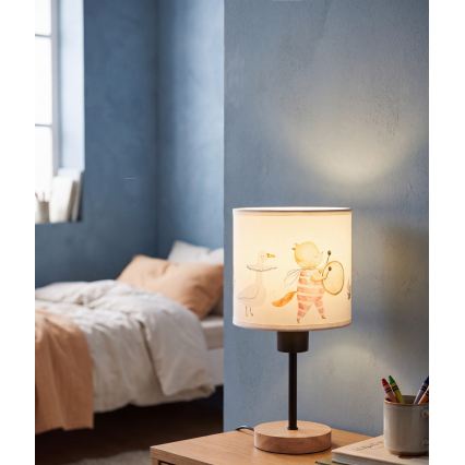 BRILAGI - Bērnu galda lampa BOBO WOOD 1xE27/25W/230V ozols/melna/balta/ar dzīvnieku motīviem