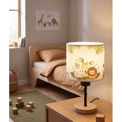 BRILAGI - Bērnu galda lampa BOBO WOOD 1xE27/25W/230V ozols/melna/balta/zaļa/džungļi