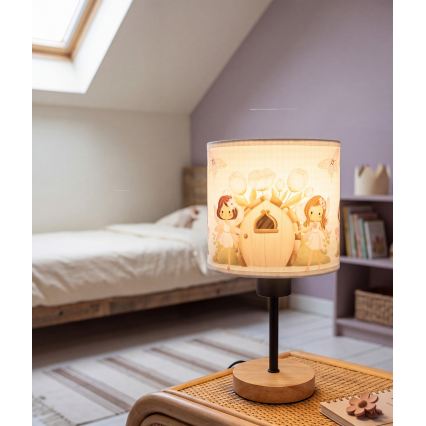 BRILAGI - Bērnu galda lampa BOBO WOOD 1xE27/25W/230V ozolkoka/melna/balta/rozā/fejas