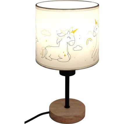 BRILAGI - Bērnu galda lampa BOBO WOOD 1xE27/25W/230V ozols/melns/balts/ar vienradžiem