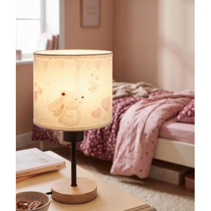 BRILAGI - Bērnu galda lampa BOBO WOOD 1xE27/25W/230V ozolkoka/melna/krēmkrāsa/zaķīši