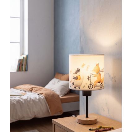 BRILAGI - Bērnu galda lampa BOBO WOOD 1xE27/25W/230V ozolkoka/melna/balta/ar dzīvnieku motīviem