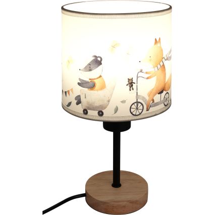 BRILAGI - Bērnu galda lampa BOBO WOOD 1xE27/25W/230V ozolkoka/melna/balta/ar dzīvnieku motīviem