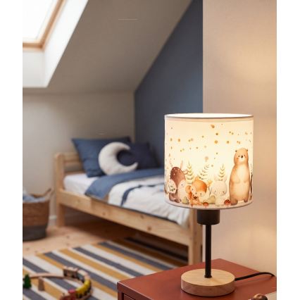 BRILAGI - Bērnu galda lampa BOBO WOOD 1xE27/25W/230V ozola/melna/balta/ar dzīvnieku motīviem