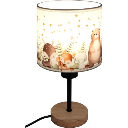 BRILAGI - Bērnu galda lampa BOBO WOOD 1xE27/25W/230V ozola/melna/balta/ar dzīvnieku motīviem