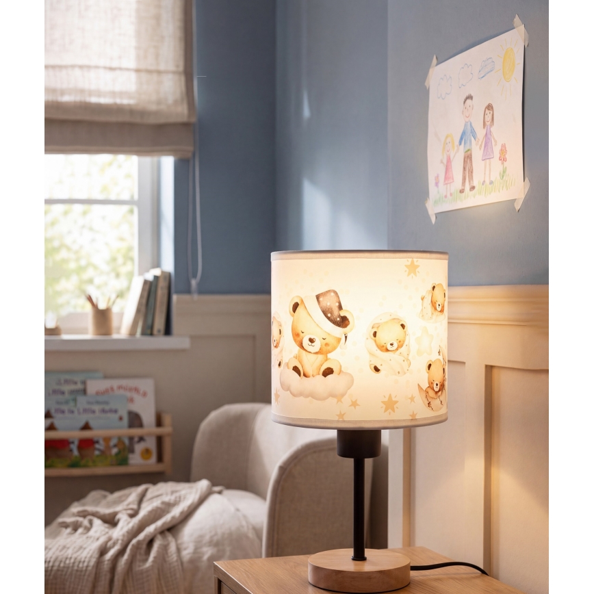 BRILAGI - Bērnu galda lampa BOBO WOOD 1xE27/25W/230V ozols/melna/balta/lācīši