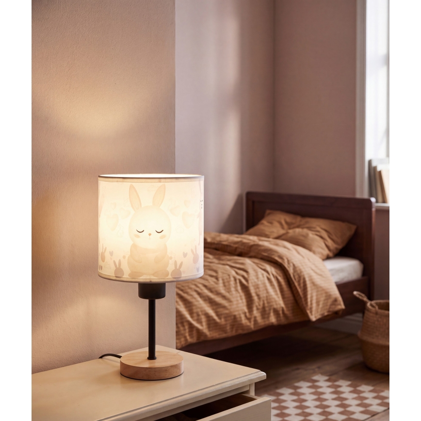 BRILAGI - Bērnu galda lampa BOBO WOOD 1xE27/25W/230V ozols/melna/balta/ar zaķīšiem