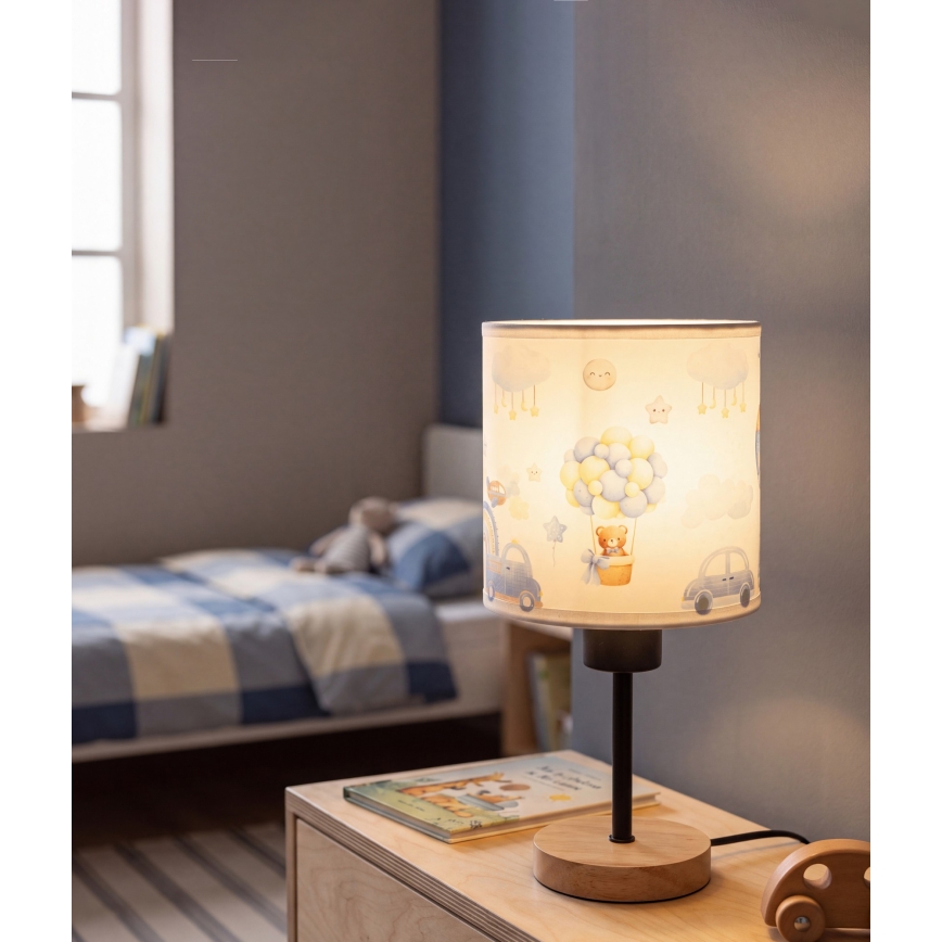 BRILAGI - Bērnu galda lampa BOBO WOOD 1xE27/25W/230V ozols/melna/balta/zila/ar lāčiem
