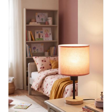 BRILAGI - Bērnu galda lampa BOBO WOOD 1xE27/25W/230V ozolkoka/melna/rozā