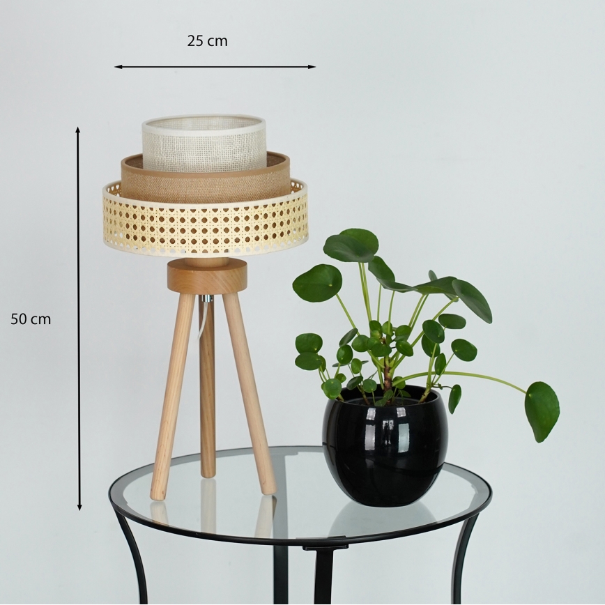 Brilagi - Galda lampa CEDAR LUNETA 1xE27/15W/230V rotangpalma/brūna/krēmkrāsa
