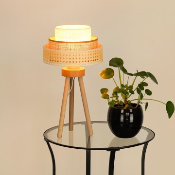 Brilagi - Galda lampa CEDAR LUNETA 1xE27/15W/230V rotangpalma/brūna/krēmkrāsa