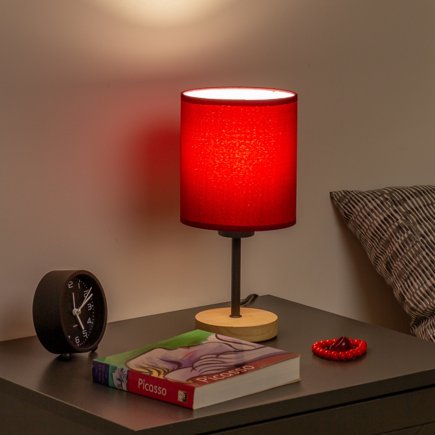 Brilagi - Galda lampa NUBILA WOOD 1xE27/25W/230V ozols/Pompejas sarkana