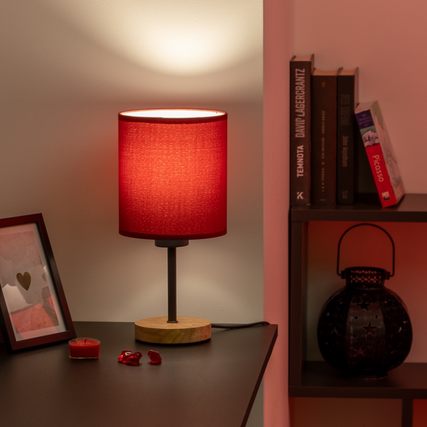 Brilagi - Galda lampa NUBILA WOOD 1xE27/25W/230V ozols/Pompejas sarkana