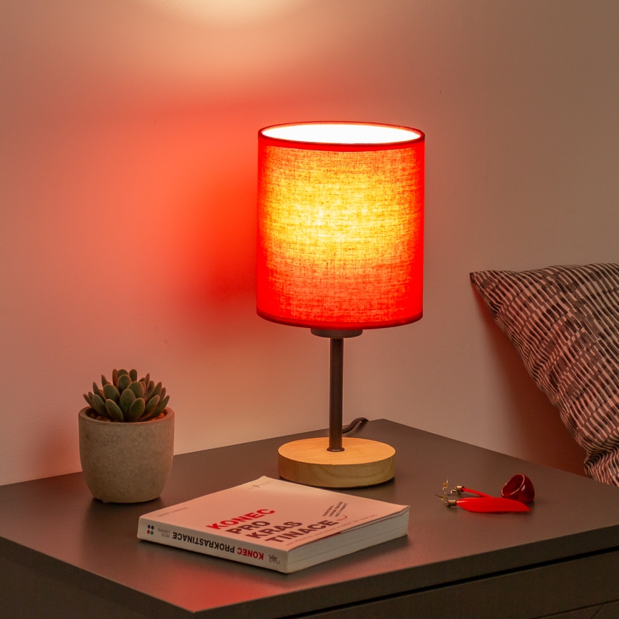 Brilagi - Galda lampa NUBILA WOOD 1xE27/25W/230V ozols/sarkana