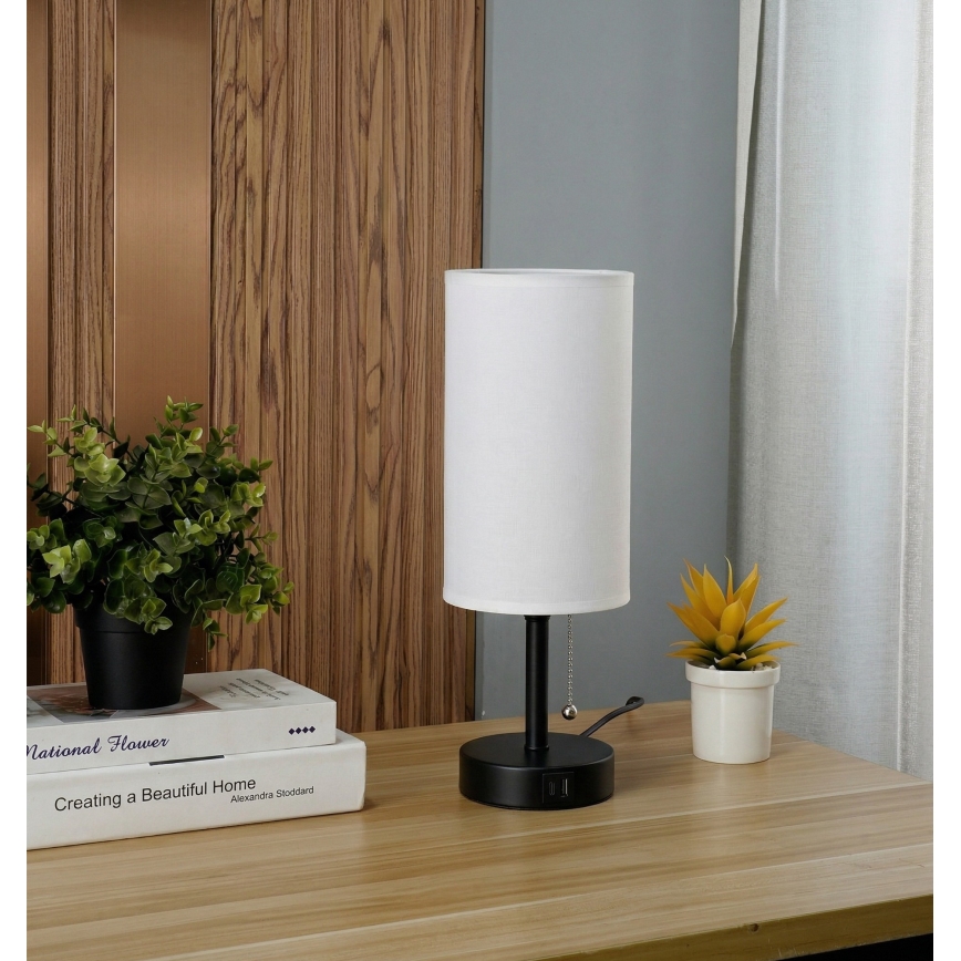 Brilagi - galda lampa TABLON ar USB portu 1xE27/25W/230V melna/balta