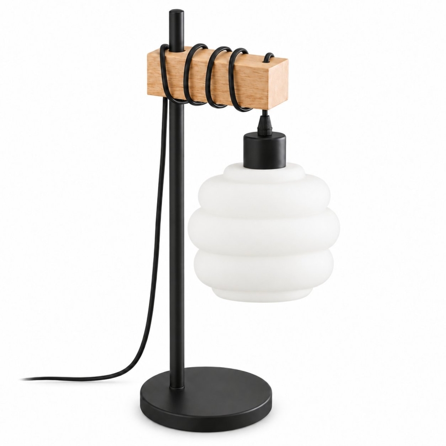 BRILAGI - Galda lampa WOOD GLASS 1xE27/40W/230V brūna/melna/balta