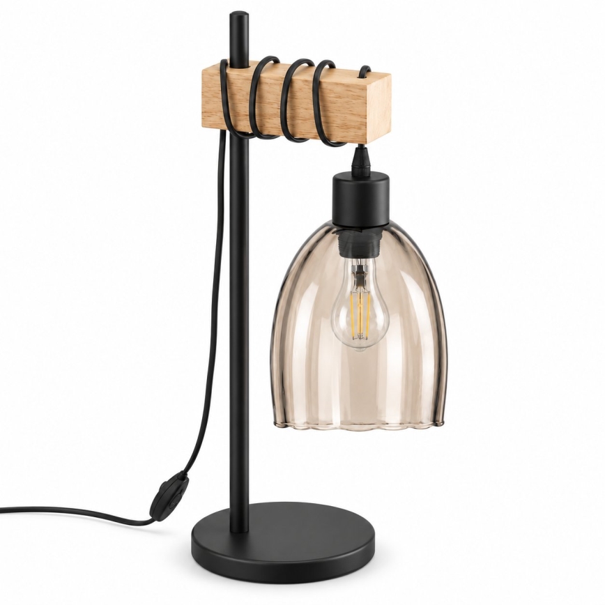 BRILAGI - Galda lampa WOOD GLASS 1xE27/40W/230V brūna/melna/dūmakaina bēša