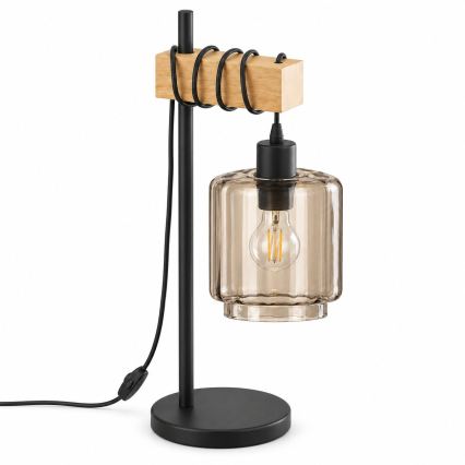 BRILAGI - Galda lampa WOOD GLASS 1xE27/40W/230V brūna/melna/dūmakaina bēša
