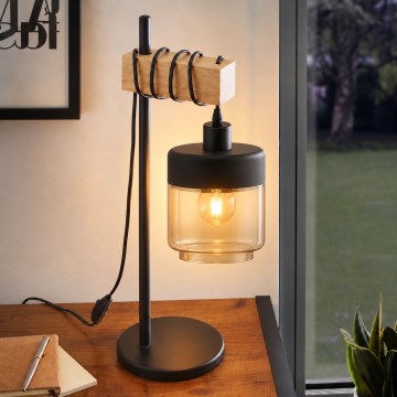 BRILAGI - Galda lampa WOOD GLASS 1xE27/40W/230V brūna/melna/dūmakaina bēša