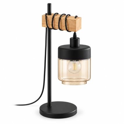 BRILAGI - Galda lampa WOOD GLASS 1xE27/40W/230V brūna/melna/dūmakaina bēša