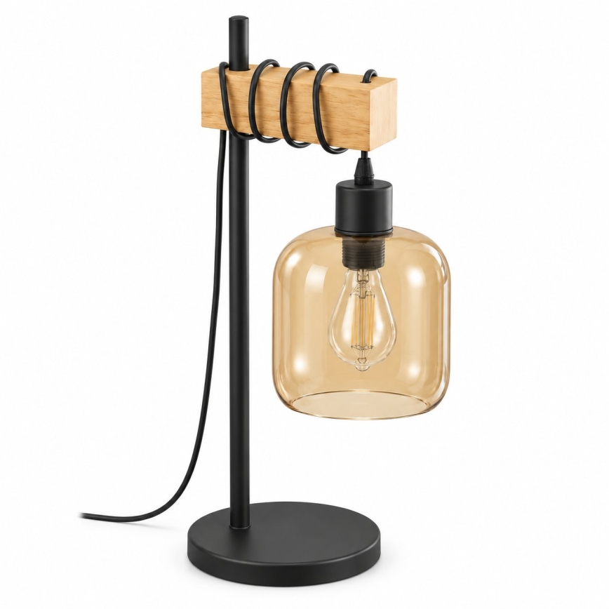 BRILAGI - Galda lampa WOOD GLASS 1xE27/40W/230V brūna/melna/dūmakaina brūna