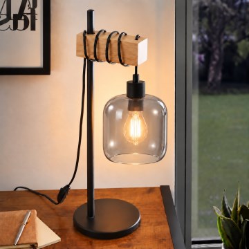 BRILAGI - Galda lampa WOOD GLASS 1xE27/40W/230V brūna/melna/dūmakaini pelēka