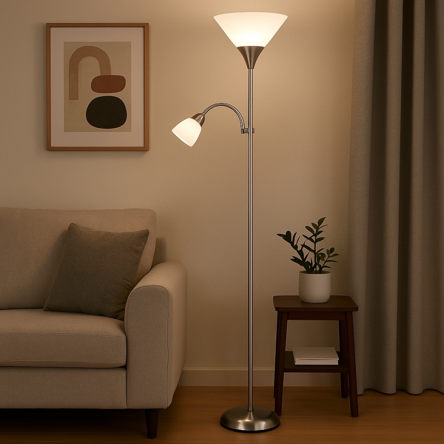 Brilagi - Grīdas lampa ARIANA 1xE27/100W/230V + 1xE14/25W matēts hroms