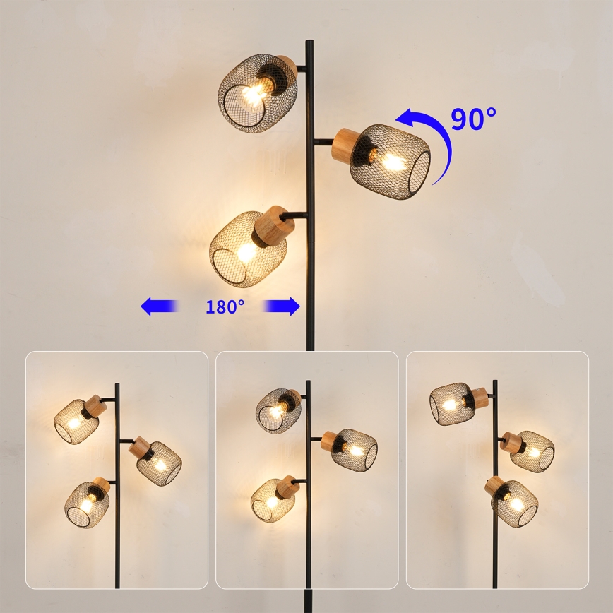 Brilagi - Grīdas lampa BASKLITE 3xE14/15W/230V kaučuka koks/melna