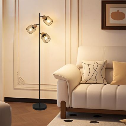 Brilagi - Grīdas lampa BASKLITE 3xE14/15W/230V kaučuka koks/melna