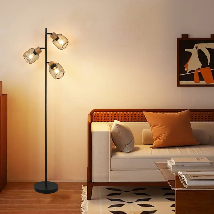 Brilagi - Grīdas lampa BASKLITE 3xE27/15W/230V kaučuka koks/melna