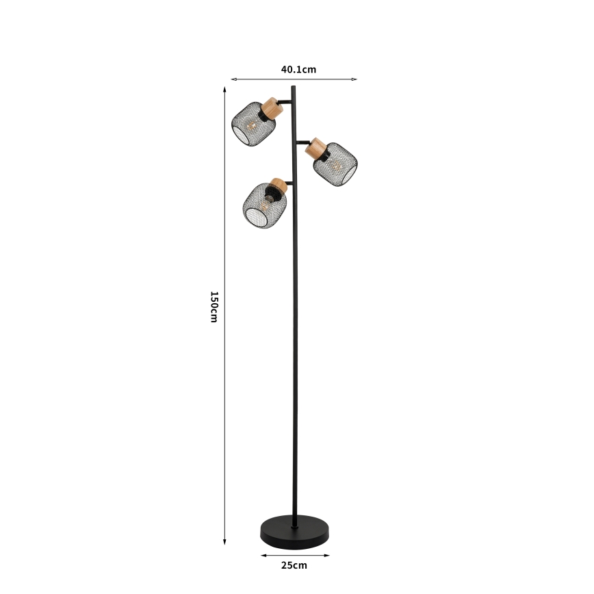 Brilagi - Grīdas lampa BASKLITE 3xE27/15W/230V kaučuka koks/melna