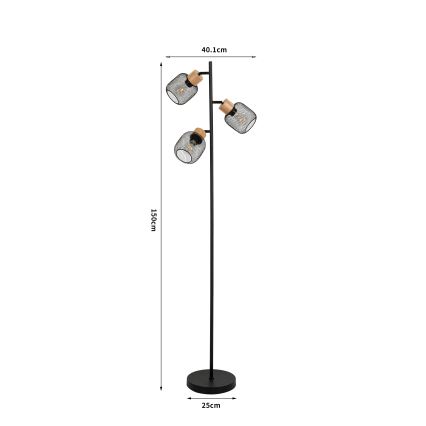 Brilagi - Grīdas lampa BASKLITE 3xE27/15W/230V koka/melna