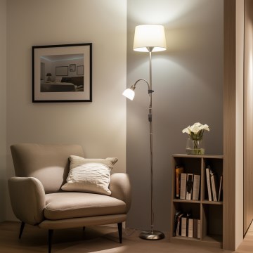 Brilagi - Grīdas lampa CERIA 1xE27/100W/230V + 1xE14/25W matēts hroms/bēšs