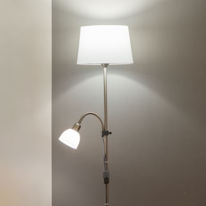 Brilagi - Grīdas lampa CERIA 2 vienā 1xE27/100W/230V + 1xE14/25W matēts hroms/balts