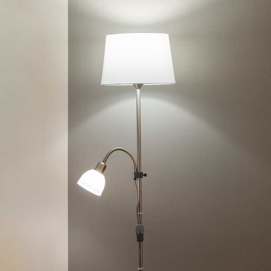 Brilagi - Grīdas lampa CERIA 2 vienā 1xE27/100W/230V + 1xE14/25W matēts hroms/balts