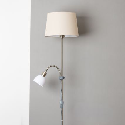 Brilagi - Grīdas lampa CERIA 2 vienā 1xE27/100W/230V + 1xE14/25W matēts hroms/bēšs