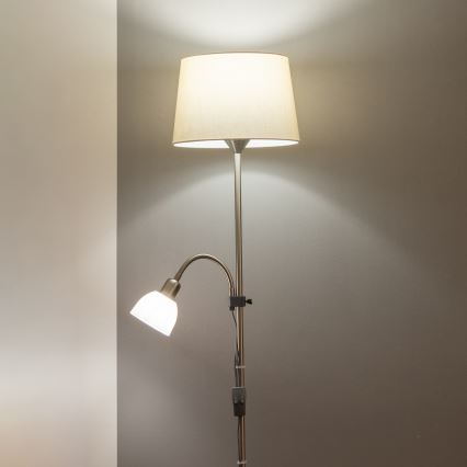Brilagi - Grīdas lampa CERIA 2 vienā 1xE27/100W/230V + 1xE14/25W matēts hroms/bēšs
