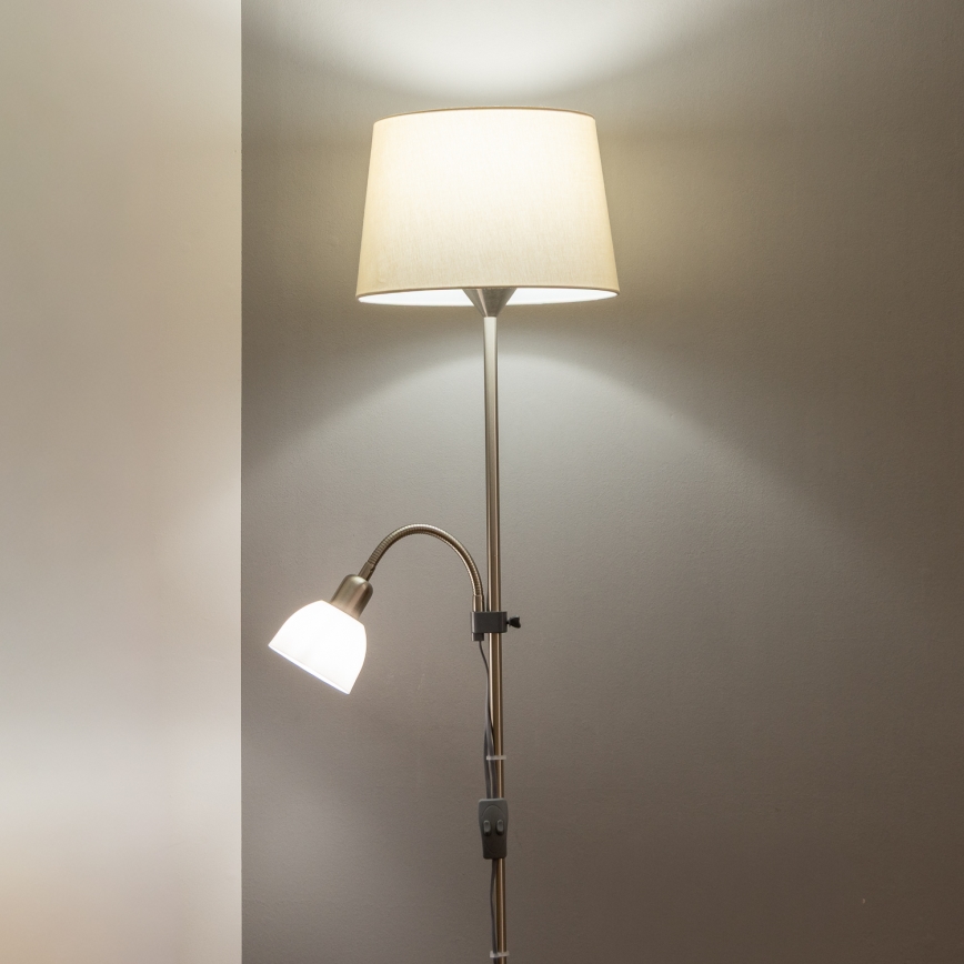 Brilagi - Grīdas lampa CERIA 2 vienā 1xE27/100W/230V + 1xE14/25W matēts hroms/bēšs