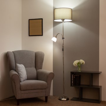 Brilagi - Grīdas lampa CERIA 2 vienā 1xE27/100W/230V + 1xE14/25W matēts hroms/brūns