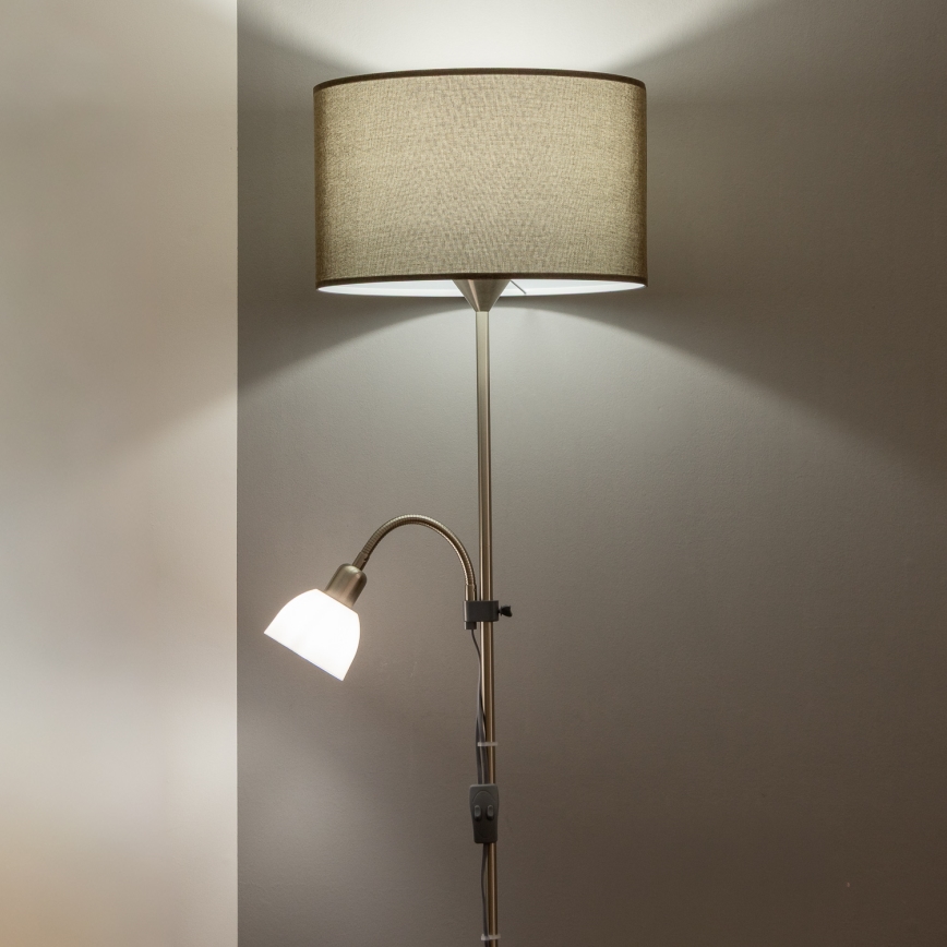 Brilagi - Grīdas lampa CERIA 2 vienā 1xE27/100W/230V + 1xE14/25W matēts hroms/brūns