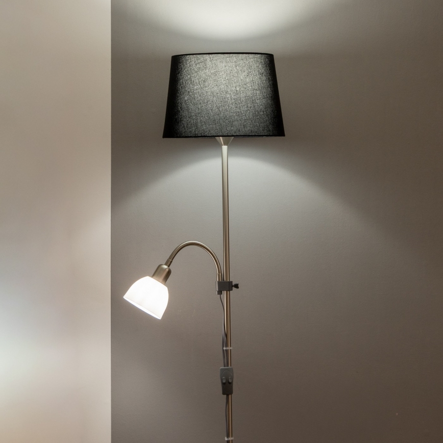 Brilagi - Grīdas lampa CERIA 2 vienā 1xE27/100W/230V + 1xE14/25W matēts hroms/melns